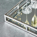 Le'raze Beautiful Stainless Steel Mirrored Tray with Side Rails, Elegant Square Vanity Mirror Tray with Side Bars, Makes A Great Bling Gift 16 Inch