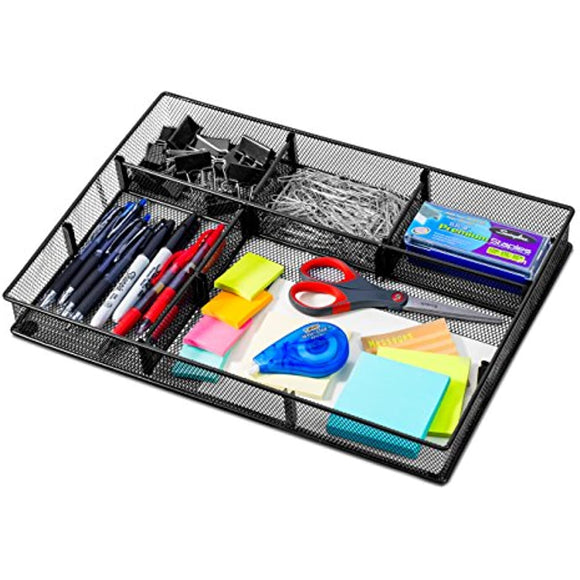 Custom Drawer Organizer Tray – 20 Adjustable Metal Mesh Dividers to Create Custom Storage Sections. Easily Organize Office Desk Supplies and Accessories. Perfect Home or Office Drawer Tray. (Black)