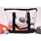 Clear Tote Bag - Zipper Closure, Long Shoulder Strap, Fabric Trimming. (Black)