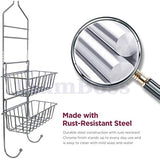 Plumboss E2050 Shower Caddy Over Shower Head Basket Shelf with Hooks for Hanging Sponge and Razor,Shampoo Holder Organizer Stainless Steel Chrome