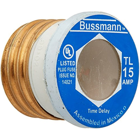 Bussmann BP/TL-15 15 Amp Time Delay, Loaded Link Edison Base Plug Fuse, 125V UL Listed Carded, 3-Pack