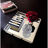 Le'raze Beautiful Stainless Steel Mirrored Tray with Side Rails, Elegant Square Vanity Mirror Tray with Side Bars, Makes A Great Bling Gift 16 Inch