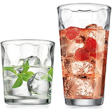 Drinking Glasses Set Of 16 - By Home Essentials & Beyond - 8 Highball Glasses (17 oz.), 8 Rocks Whiskey Glass cups (13 oz.), Inner Circular Lensed Kitchen Glass Cups for Water, Juice and Cocktails.