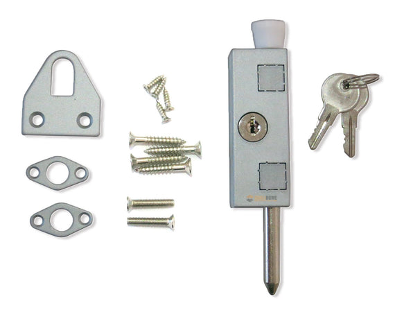 Keyed Patio Sliding Door Lock, with Steel Bolt, Aluminum Finish