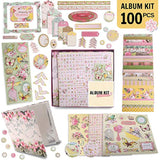 PICKME's D.I.Y Floral Scrapbook Kits for Adults & Kids, Hardcover Scrapbook Album Including Stationery Set with Gold Embossed Stickers, Decorative Ribbons & Journaling Supplies. (12" x 12", 100Pc)