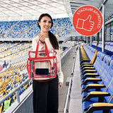 Clear Tote Bag Stadium Approved - Mesh Pockets, Shoulder Straps and Zippered Top. Perfect Clear Bag for Work, School, Sports Games and Concerts. Meets Stadium Tournament Guidelines. (Red)