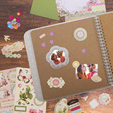 PICKME's D.I.Y Vintage Scrapbook Kits for Adults & Kids, Hardcover Coil-Bound Scrapbook Album Including Stationery Set with Gold Embossed Stickers, Ribbons & Journaling Supplies. (7.5" x 8", 100Pc)
