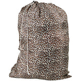 Nylon Laundry Bag - Locking Drawstring Closure and Machine Washable. These Large Bags will Fit a Laundry Basket or Hamper and Strong Enough to Carry up to Three Loads of Clothes. (Leopard)