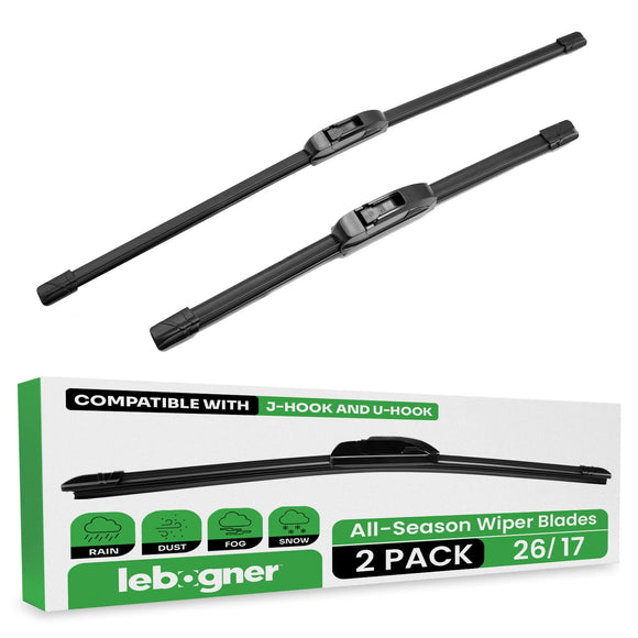 lebogner Wiper Blades 26 Inch + 17 Inch Pack of 2 All-Seasons Automotive Replacement Windshield Wiper Blades For My Car, Stable And Quiet Silicone Beam Blade Compatible With U/J Hook, Easy To Install