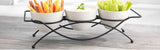 Elegant 4-piece Tier Relish Tray with White Ceramic Bowl Dish & Stand, Server Set with Metal Rack, Buffet Server for Appetizers, Candy, Nuts and Dips & Favorite Food.