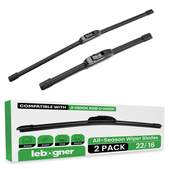 lebogner Wiper Blades 22 Inch + 16 Inch Pack of 2 All-Seasons Automotive Replacement Windshield Wiper Blades For My Car, Stable And Quiet Silicone Beam Blade Compatible With U/J Hook, Easy To Install
