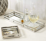 Le'raze Beautiful Mirrored Tray with Chrome Rails, Elegant Square Vanity Mirror Tray with with Side Bars, Makes A Great Bling Gift