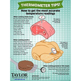 Taylor Precision Products Instant Read Analog Meat Food Grill BBQ Cooking Kitchen Thermometer with Red Pocket Sleeve for Calibration, 1 inch dial, Stainless Steel