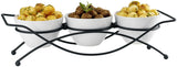 Elegant 4-piece Tier Relish Tray with White Ceramic Bowl Dish & Stand, Server Set with Metal Rack, Buffet Server for Appetizers, Candy, Nuts and Dips & Favorite Food.