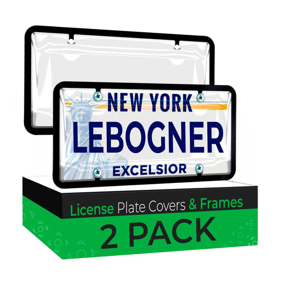 lebogner Car License Plates Shields and Frames Combo, 2 Pack Clear Bubble Design Novelty Plate Covers to Fit Any Standard US Plates, Unbreakable Frame & Covers to Protect Plates, Screws Included
