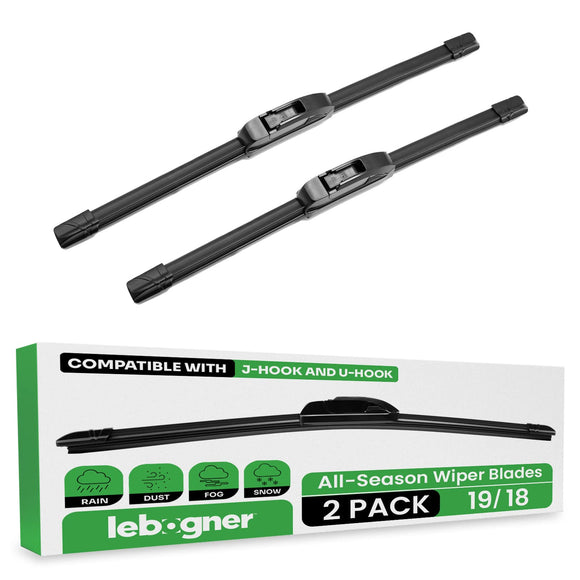 lebogner Wiper Blades 19 Inch + 18 Inch Pack of 2 All-Seasons Automotive Replacement Windshield Wiper Blades For My Car, Stable And Quiet Silicone Beam Blade Compatible With U/J Hook, Easy To Install
