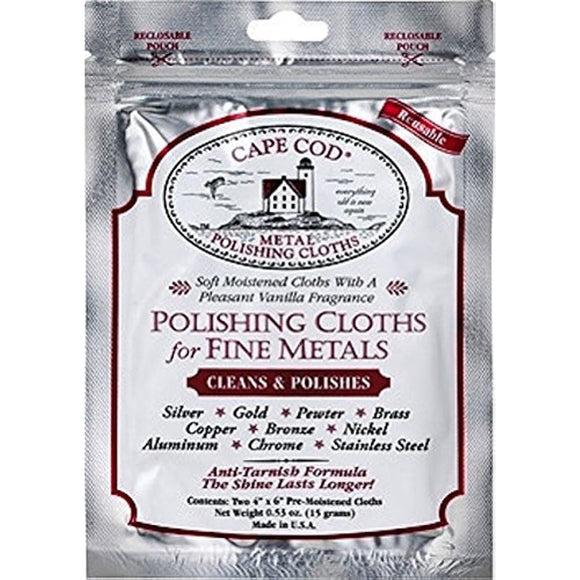 Cape Cod Polishing Cloths for Fine Metals | Jewelry Cleaner and Tarnish Remover | Silver Polishing to a Brilliant Shine | Foil Pack of (2) 4x6 Cloths