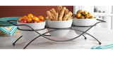 Elegant 4-piece Tier Relish Tray with White Ceramic Bowl Dish & Stand, Server Set with Metal Rack, Buffet Server for Appetizers, Candy, Nuts and Dips & Favorite Food.