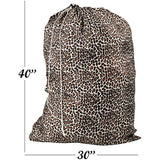 Nylon Laundry Bag - Locking Drawstring Closure and Machine Washable. These Large Bags will Fit a Laundry Basket or Hamper and Strong Enough to Carry up to Three Loads of Clothes. (Leopard)