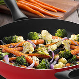 Vremi 12 Inch Nonstick Saute Pan Covered with Tempered Glass Lid - Big 5 Quart Capacity for Stir Fry Frying or as Saucepan - Non Stick Saute and Frying Pan - Deep Large and Ovenproof - Red