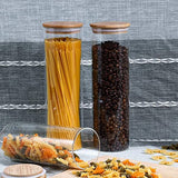 Set of 3 Tall Glass Kitchen Canisters with Airtight bamboo Lids - Kitchen