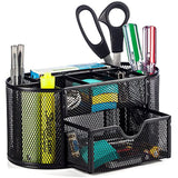 Halter Steel Mesh 2 Piece Desk Organizer Set - Oval Desk Supply Caddy and 3 Drawer Mini Hutch Organizer Storage - Black