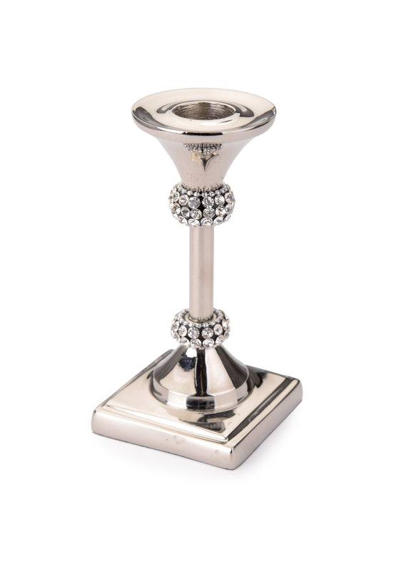 Classic Touch SDC160 Stainless Steel Candle Stick, Trimmed with Exquisite Diamonds, 5-Inch
