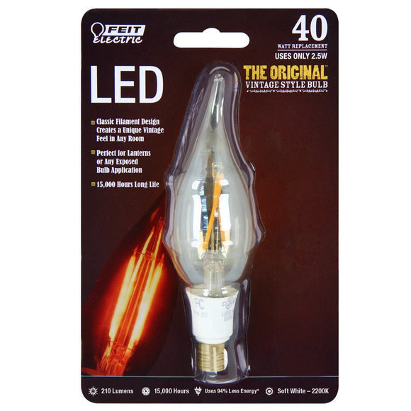 FEIT Electric Vintage Style CA10 E12 (Candelabra) LED Bulb Warm White 40 Watt Equivalence 1 pk