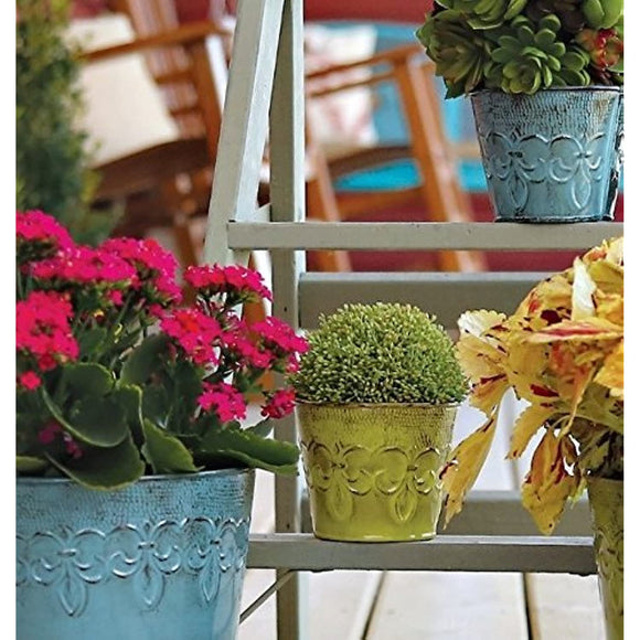 Robert Allen MPT01890 Fluer De Lis Series Metal Planter Flower Pot, 6