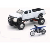 New Ray Toys White Chevy Silverado 4x4 & Yamaha Dirt Bike SS-54416