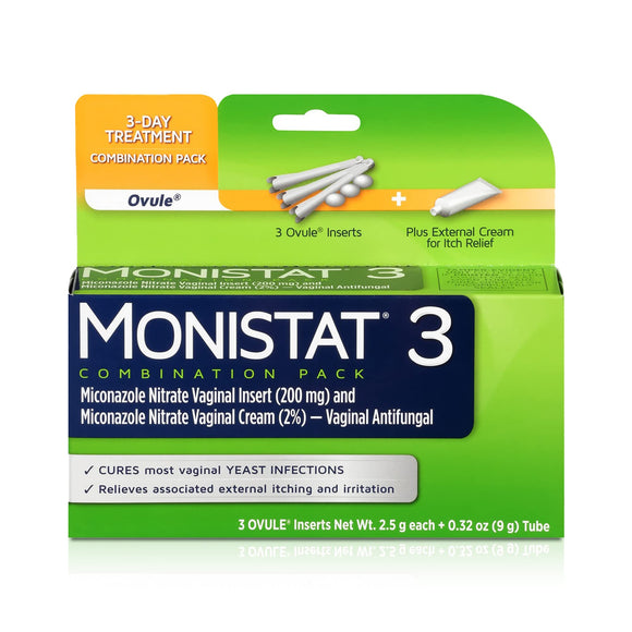 MONISTAT 3-Dose Yeast Infection Treatment, 3 Ovule Inserts & External Itch Cream