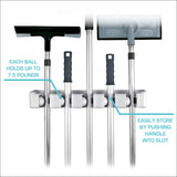 Magic Holder 5 Position Mop and Broom Holder, Floor Mop Holder, Broom Utility Holder, Storage Solutions and Organizers for Cleaning
