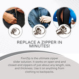 FixnZip (Black Nickel) - Universal Zipper Repair Kit for Jackets, Luggage, Bags - Backpack Zipper Replacement Repair Kit - Instant Zipper Fix (S,M,L) - Made in The USA