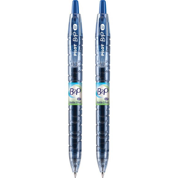 Pilot Bottle-2-Pen (B2P) - Retractable Premium Gel Roller Pens Made from Recycled Bottles (2 Count) Fine Point Blue G2 Gel Ink, Refillable, Comfortable Grip (31606)