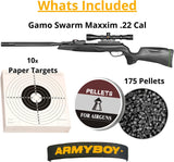 ArmyBoy Kit for Gamo Swarm Maxxim Gen2 - 10-Rd Gas Piston Break Barrel .22 / .177 Cal Air Gun Rifle - 1000 / 1300 FPS Kit │Included - Pellet Air Rifle, 175 / 250 Pellets,10 Shooting Targets