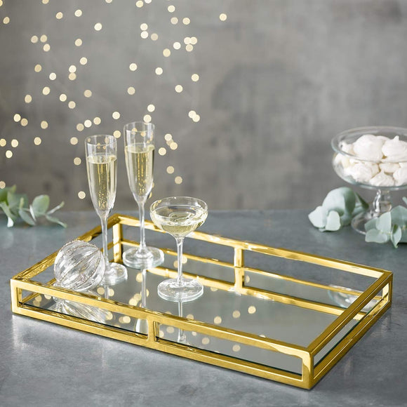 Mirrored Perfume Tray, Decorative Gold Vanity Tray for Display, Perfume, Jewelry, Dresser and Bathroom, Elegant Mirror Tray Makes A Great Gift �16X10 Inch