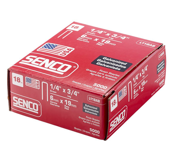Senco L11BAB 18 Gauge by 1/4-inch Crown by 3/4-inch Leg Electro Galvanized Staples (5,000 per box)