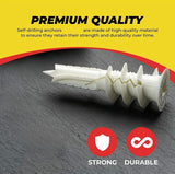 Qualihome Self Drilling Drywall Anchors - Plastic Anchors for Drywall, Gypsum Wallboard, Sheetrock - Screw Anchors for Multiple Wall Hanging Items - No Pre Drilling Required - 75 Lbs. (200 Pack)