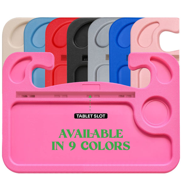 lebogner Steering Wheel Tray, Car Food Trays For Eating With iPad Tablet Slot, Multipurpose Double-Sided Hook On Travel Auto Steering Wheel Desk Table For Laptop & Notebook With Cup Holder, Pink