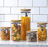 Le'raze Glass Food Storage Jars Containers, [Set of 5] High Borosilicate Glass Cookie Jars with Airtight Bamboo Clamp Lid, Airtight Canisters for Kitchen Bathroom and Pantry Organization Ideal for Flour, Sugar, Coffee, Candy, Snack and More