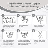 FixnZip (Black Nickel) - Universal Zipper Repair Kit for Jackets, Luggage, Bags - Backpack Zipper Replacement Repair Kit - Instant Zipper Fix (S,M,L) - Made in The USA