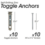 Heavy Duty Drywall Anchors and Screws Kit Including Toggle Anchors & Screws #8 x 2-1/8?- Durable Zinc Self Drilling Drywall Anchors for Hanging Pictures & More- Dry Wall Anchors and Screws Kit