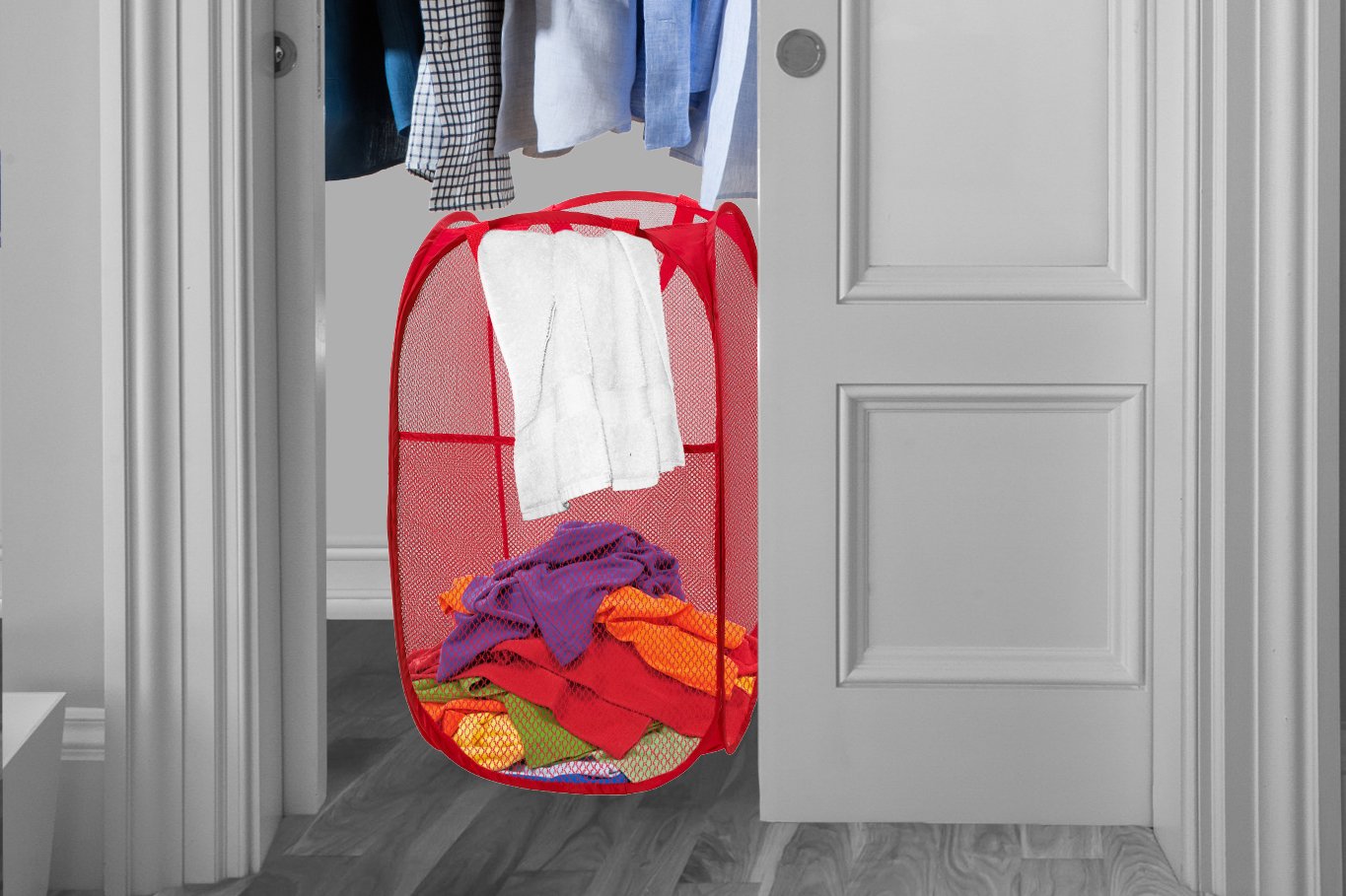Mesh Popup Laundry Hamper - Portable, Durable Handles, Collapsible for Storage and Easy to Open. Folding Pop-Up Clothes Hampers are Great for The Kids Room, College Dorm or Travel. (Red)