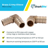 SharkBite 3/4 Inch Crimp 90 Degree Elbow, Pack of 10, Brass Plumbing Fitting, PEX Pipe, PE-RT, UC256LFA10