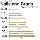 Qualihome Hardware Nail Assortment Kit, Includes Finish, Wire, Common, Brad and Picture Hanging Nails (Brass Plated)