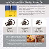 FixnZip (Black Nickel) - Universal Zipper Repair Kit for Jackets, Luggage, Bags - Backpack Zipper Replacement Repair Kit - Instant Zipper Fix (S,M,L) - Made in The USA