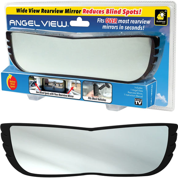 Angel View Wide-Angle Rearview Mirror, As Seen On TV Black Convex Car Mirror Installs in Seconds and Fits Most Cars, SUVs & Trucks, Holiday Gift