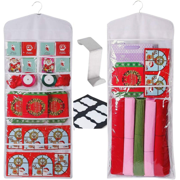 Clorso Hanging Gift Bag Organizer: 40 Inch, Double Sided Storage Organizer - Extra Large and Easy to Use Clear Storage Bag with Hanging Hook, Labels, and Zippered Pockets - 11 Pockets