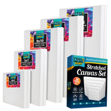 KEFF Stretched Canvases for Painting - 10 Pack Blank Art Paint Canvas Set - 4x4, 5x7, 8x10, 9x12, 11x14 Inches for Acrylic, Oil & More - 100% Cotton Primed