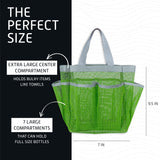 7 Pocket Shower Caddy Tote, Green - Keep your shower essentials within easy reach. Shower caddies are perfect for college dorms, gym, shower, swimming and travel. Mesh allows water to drain easily.